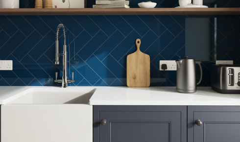 Why is it helpful to ask for a sample of grout colour before finalising bathroom or kitchen tiling